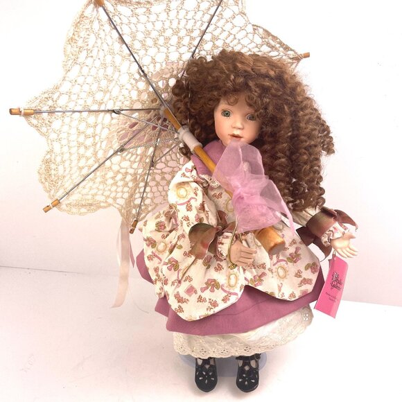 Paradise Galleries Musical Porcelain Doll 15” 1994 TC J779 with Lace Parasol - Picture 1 of 15